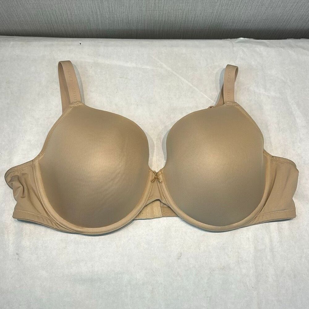 Cacique Lightly Lined T-Shirt Bra No Wire Sz 46C Nude Beige Tan Adjustable Strap
